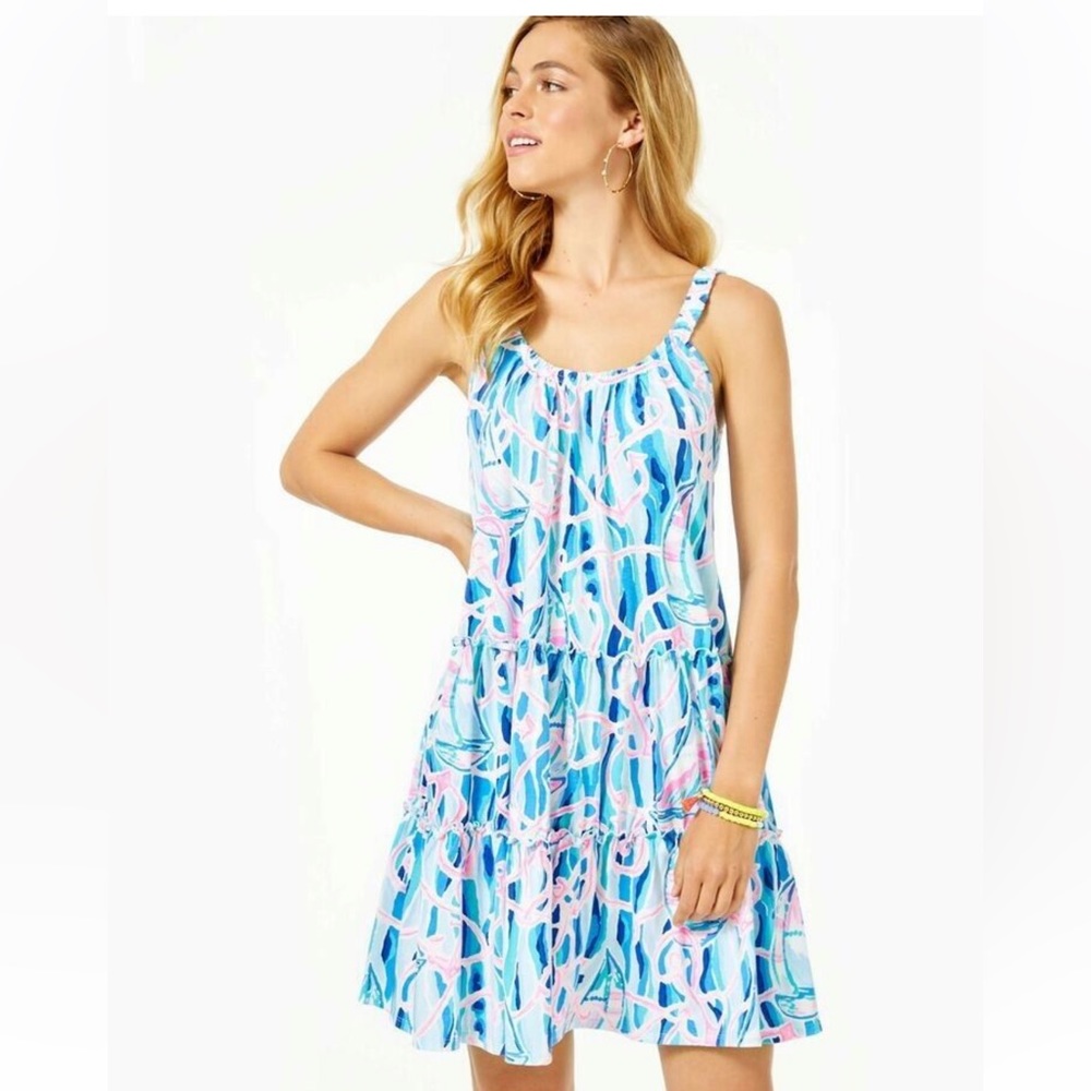 Lilly Pulitzer Loro Pink Blue Dress
